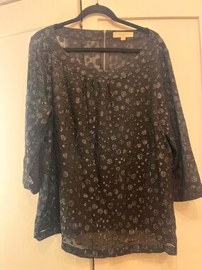 LOFT Black Sheer Metallic Dot Blouse